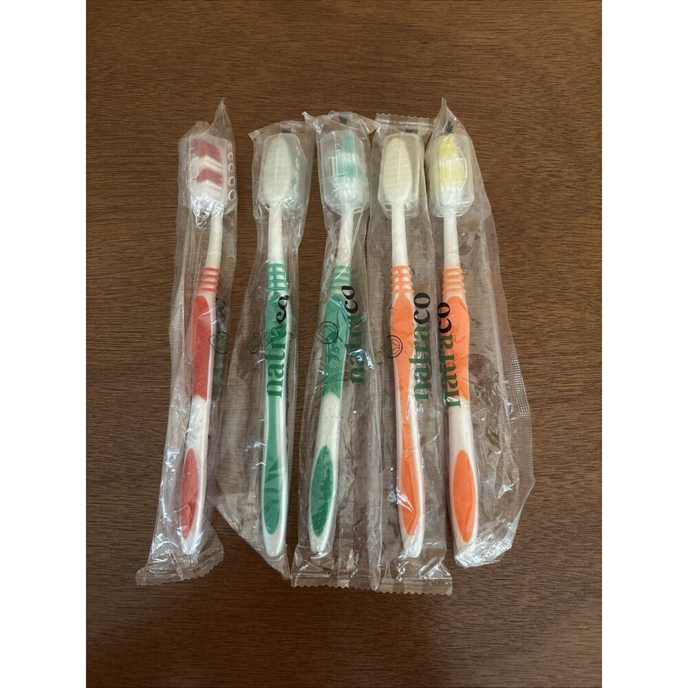 LOT of 5 Natraco Toothbrushes Plastic Covers Travel Vacation Multi-Color Sealed